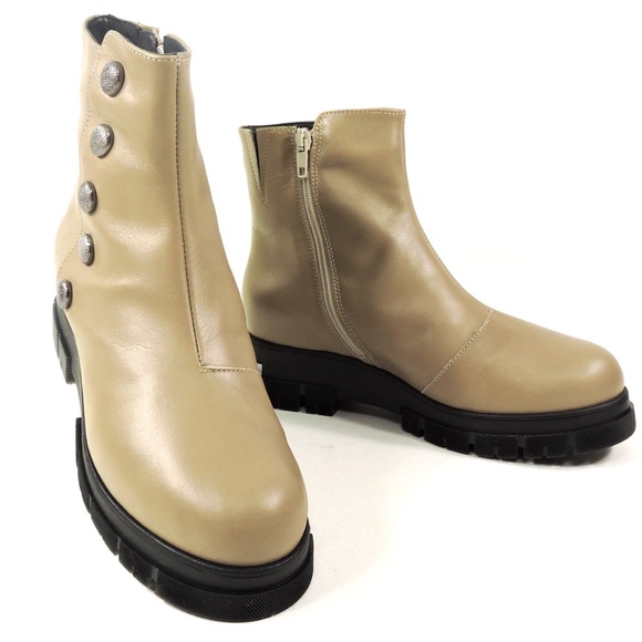 VERNISSAGE 🇮🇹 WOMEN'S BEIGE LEATHER WINTER ANKLE BOOTIE